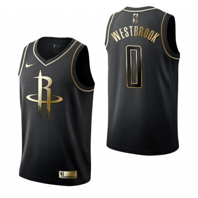 Houston Rockets #0 Russell Westbrook Black Golden Edition Stitched NBA Jersey Men's